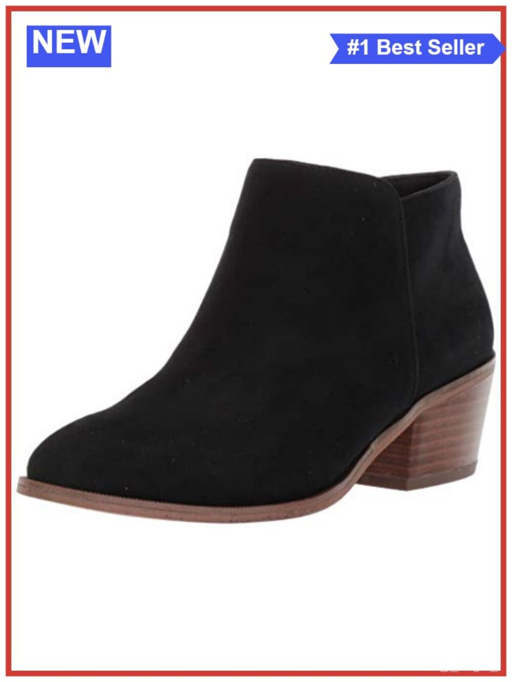 Women's Ankle Boots with Side Zipper, Faux Suede, Stacked Block Heel, 2 Inch